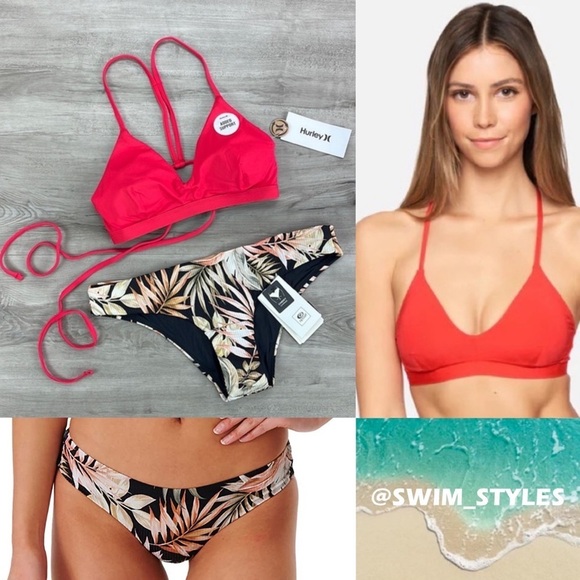 ☀️HURLEY☀️RIP CURL☀️ SOLID ADJUSTABLE BIKNI TOP HAVANA CHEEKY HIPSTER BIKINI - Picture 1 of 15